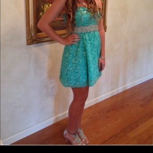 Strapless Sea foam green Sequin formal dress